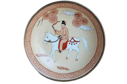 A.C.F. (Hong Kong) Japanese Porcelain Ware Brass Enclosed Shallow Bowl Decorated with Man on a Horse