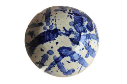 Small Primitive Handmade Earthenware Bowl with Cobalt Blue Splattered Design