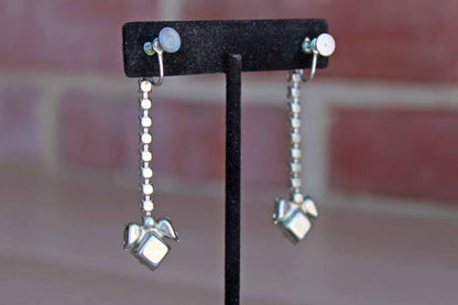 Silver Faceted Rhinestone Non-Pierced Drop Earrings