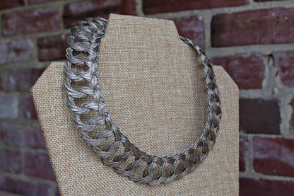 Silver Tone Weaved and Coiled Necklace and Matching Non-Pierced Earrings
