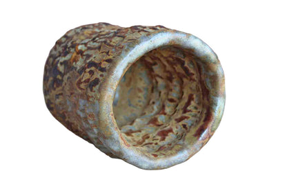 Heavy Primitive Handmade Earthenware Vase or Storage Container with Brown and Bluish-Gray Glaze