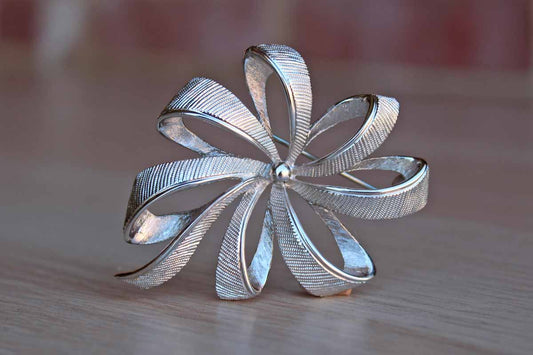Monet (New York, USA) Silver Tone Metal Grosgrain Ribbon Brooch