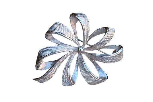 Monet (New York, USA) Silver Tone Metal Grosgrain Ribbon Brooch