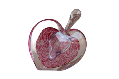 Silvestri (Taiwan) Heart Shaped Pink Glass Perfume Bottle with Glass Stopper Applicator