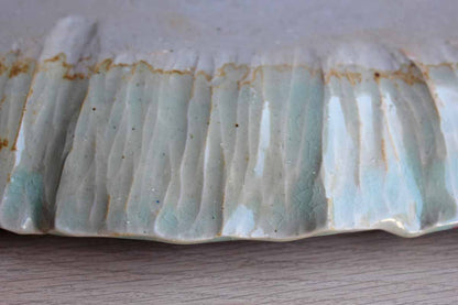 Sea Green and Ruby Ceramic Platter with Ruffled Edges
