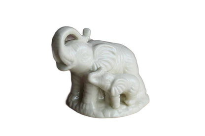 Blanc de Chine Porcelain Mom and Baby Elephant Figurine