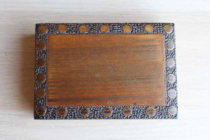 Wood Lidded Box with Inlaid Brass Designs Made in Poland