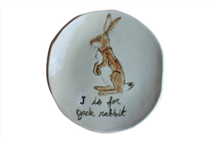 Handmade Stoneware Tray with Jack Rabbit Drawing