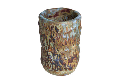 Heavy Primitive Handmade Earthenware Vase or Storage Container with Brown and Bluish-Gray Glaze