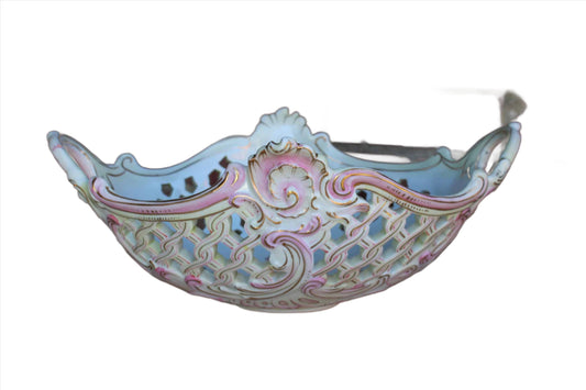 Arnart Creations (Japan) Large Porcelain Latticed Bowl Decorated in Pink and Gold
