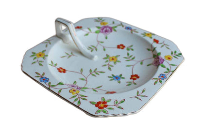 Takito Company (Japan) Square Ceramic Dish with Colorful Flowers and Handle