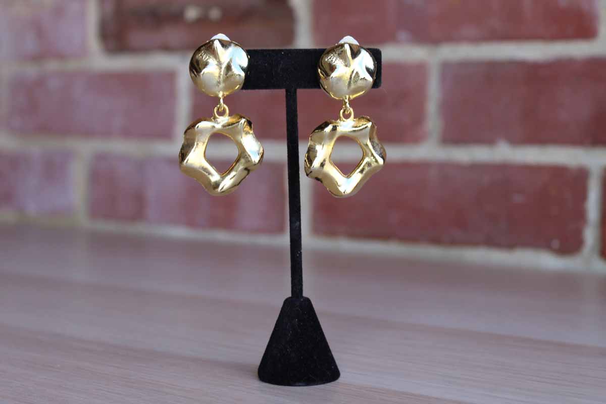 Large Gold Tone Faux-Bamboo Non-Pierced Drop Earrings
