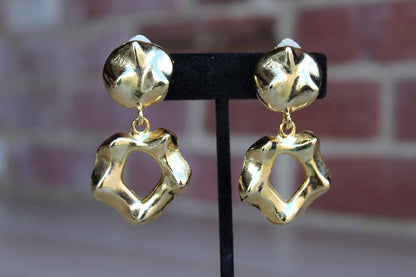 Large Gold Tone Faux-Bamboo Non-Pierced Drop Earrings