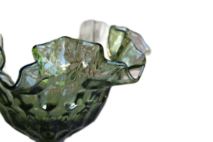 Fenton Art Glass (West Virginia, USA) Colonial Green Thumbprint Round Compote with Ruffled Edges