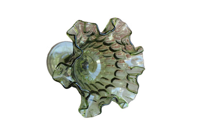 Fenton Art Glass (West Virginia, USA) Colonial Green Thumbprint Round Compote with Ruffled Edges