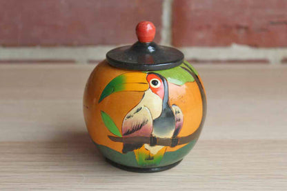 Wood Lidded Trinket Box with Tropical Bird and Fauna Carvings