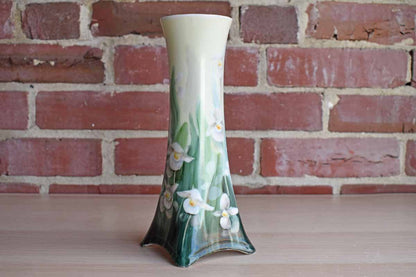 Porcelain Vase Hand-Painted with White and Yellow Iris Flowers