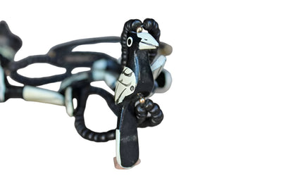 Hand Painted Carved Wood Black and White Bird Necklace with Wood Beads and Barrel Clasp