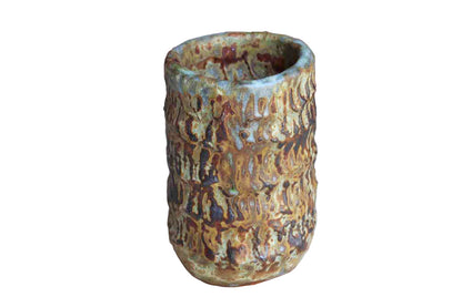 Heavy Primitive Handmade Earthenware Vase or Storage Container with Brown and Bluish-Gray Glaze