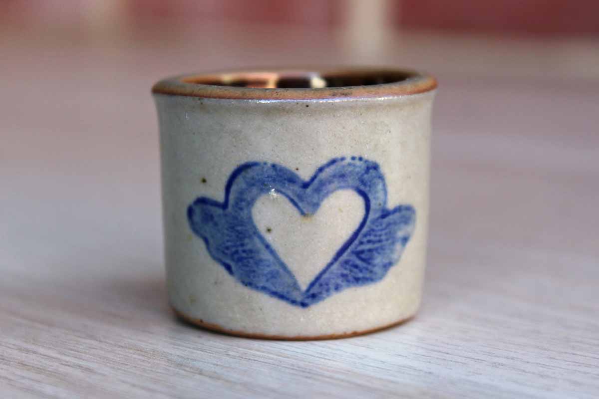 Tiny Stoneware Crock with Blue Heart