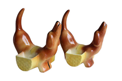 A.L. Hirsch Pottery Ceramic Dachshund Matching Dresser Caddies, A Pair