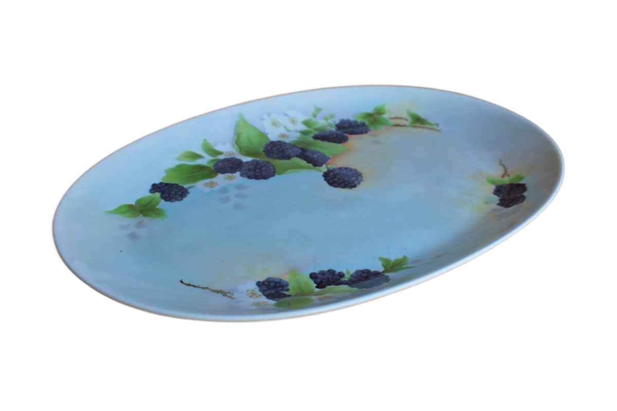 Hutschenreuther Selb (Bavaria, Germany) Hand Painted Oval Serving Platter with Berries and Flowers