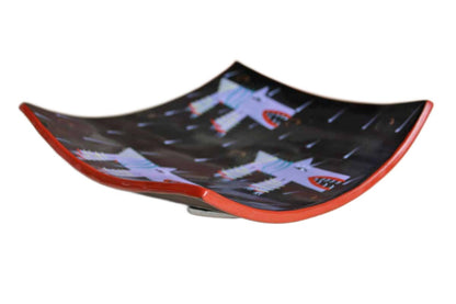 Fun Handmade Concave Footed Bowl Painted with Sharp-Teethed Monsters