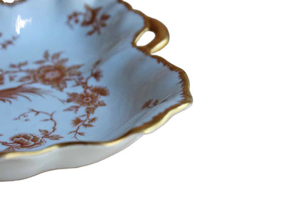 Limoges (France) Porcelain Leaf-Shaped Dish with Gilded Rim and Gold and Red Flowers
