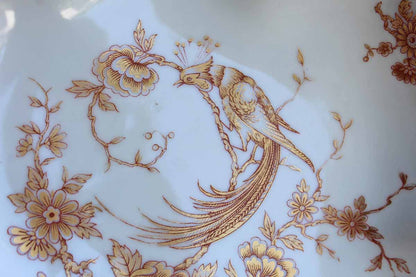 Limoges (France) Porcelain Leaf-Shaped Dish with Gilded Rim and Gold and Red Flowers