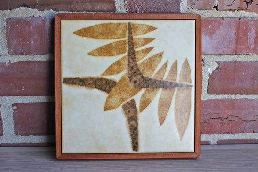 Ceramic Tile with Naturalistic Abstract Design Set in Wood Frame