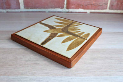 Ceramic Tile with Naturalistic Abstract Design Set in Wood Frame