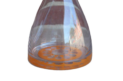 Clear Glass Juice Carafe with Graphic Orange Design on the Bottom