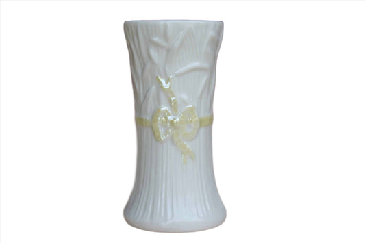 Belleek (Ireland) Delicate Vase with Iridescent Yellow Ribbon