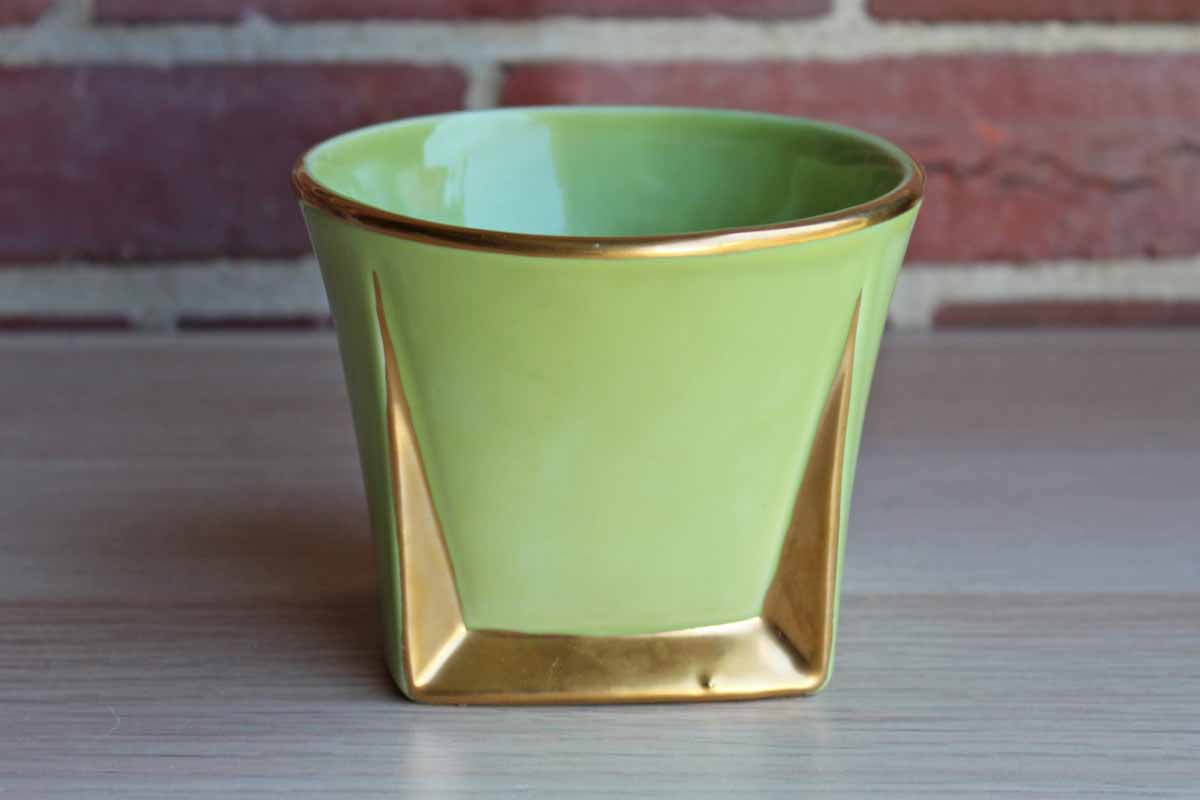 Lime Green and Gold Planter with Modern Lines