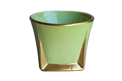 Lime Green and Gold Planter with Modern Lines