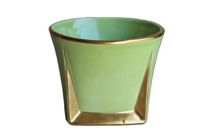 Lime Green and Gold Planter with Modern Lines
