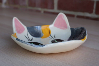 Handmade Shallow Bowl Shaped Like a Cat's Head