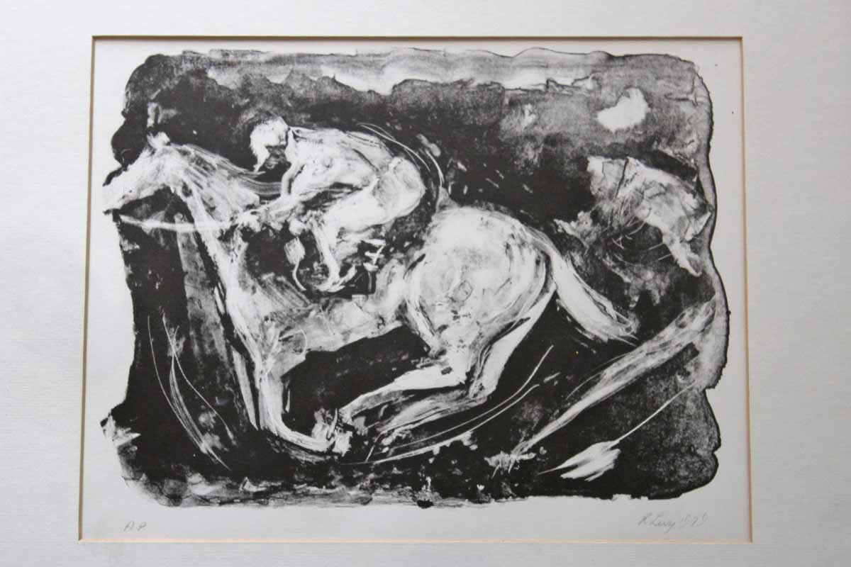 Framed and Signed Artist's Proof of a Jockey on Horse by R. Lury 1979
