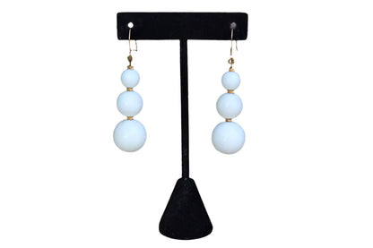 White Dangling Bead Pierced Earrings with Gold Tone Spacers