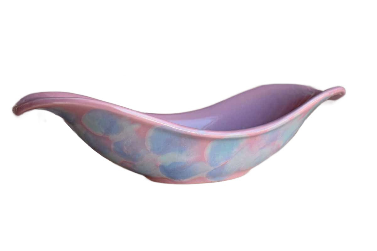 Ceramic Flared Bowl with Mauve Interior and Mottled Blue and Aqua Exterior
