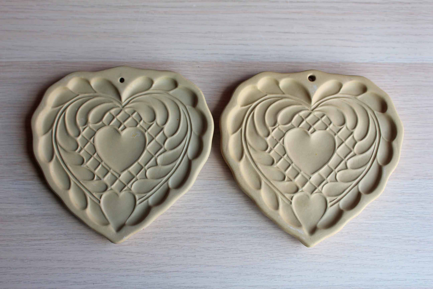 Brown Bag Cookie Art (New Hampshire, USA) 1988 Stoneware Heart Molds, A Pair