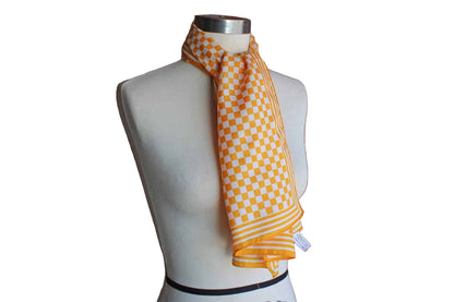 John Weitz Long Yellow Checkered and Striped Polyester Scarf