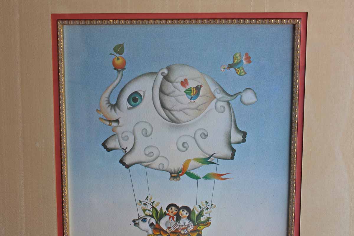 Large Custom Framed Print of Children Inside a Fantastical Hot Air Balloon