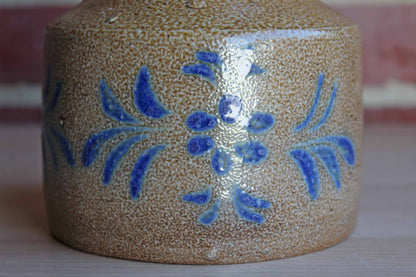 Salt Glazed Container with Cobalt Blue Stenciled Flower Design