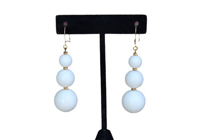 White Dangling Bead Pierced Earrings with Gold Tone Spacers