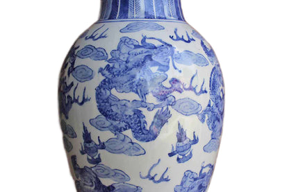 Chinese Blue and White 18 1/4" Baluster Shaped Vase with Repeating Dragons Pattern