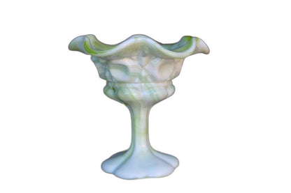 Kanawha Glass Company (West Virginia, USA) Marbelized Green Slag Glass Compote