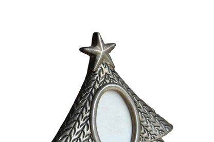 Silver Tone Picture Frame Shaped Like A Christmas Tree with a 5-Point Star of Bethlehem