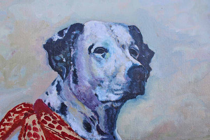 Original Framed and Signed Oil Painting of a Dalmatian Wearing a Red Bandana by Joan Promin, 1987