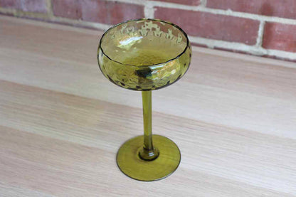 Green Long Stemmed Italian Art Glass Compote with Diamond Optic Pattern